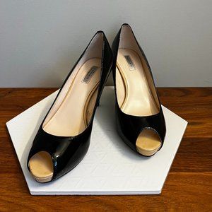 Patent Leather Peekaboo Heels, Office Shoes, Tahari, Size 7, Black